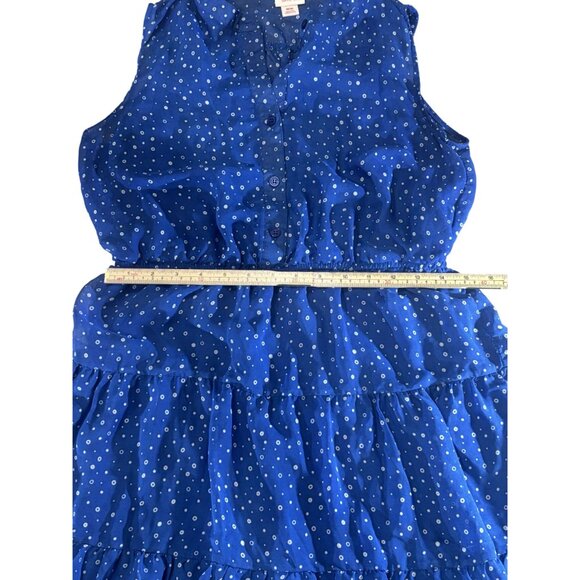 Mossimo Blue Tiered Sleeveless Polka Dot Dress M/M Button Front Elastic Waist - Picture 6 of 8